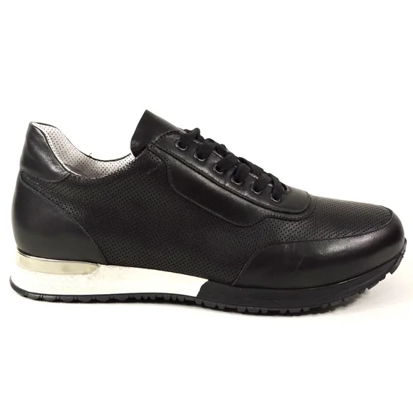 LUIGI TRAINI 🇮🇹 MEN'S BLACK LEATHER COMFORT SNEAKERS